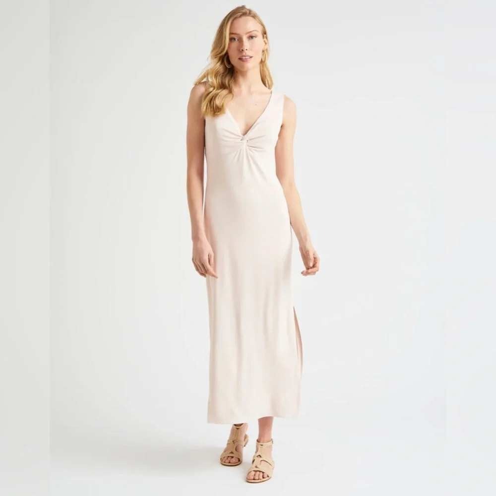 Splendid Collection Womens Cream V-Neck Twist Front Maxi Dress RM3D40R L